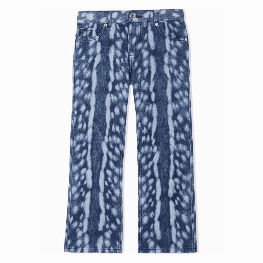 Burberry Kids Deer Print Flared Cotton Jeans girls bootcut jeans, stretch denim girls