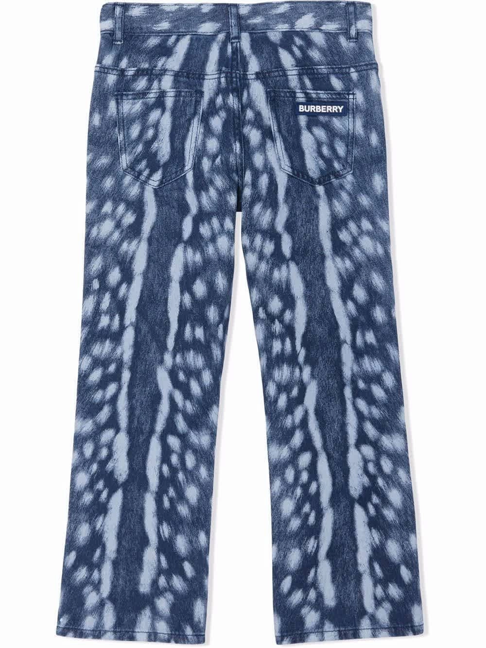 Burberry Kids Deer Print Flared Cotton Jeans Girls Ripped Skinny Jeans