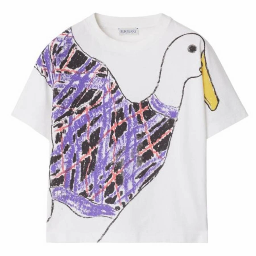 Burberry Kids Goose-Print Cotton T-Shirt ruffle tops girls, long sleeve tees girls