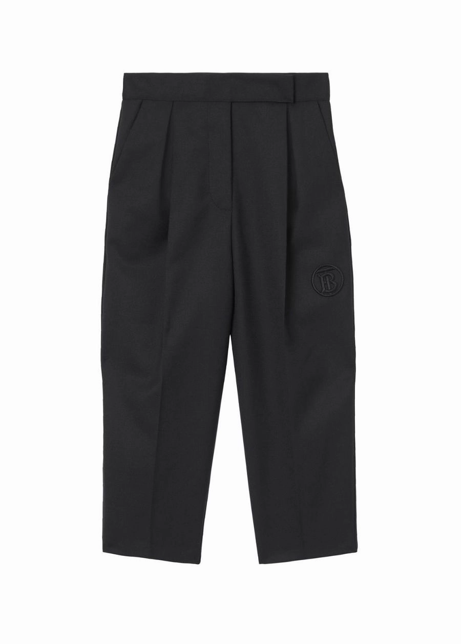 Burberry Kids Liza Monogram Motif Wool Blend Trousers leggings girls, wide leg pants girls