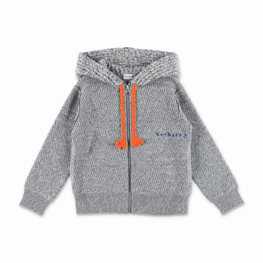 Burberry Kids Logo Embroidered Knitted Drawstring Hoodie boys cable knit, zip up knitwear boys