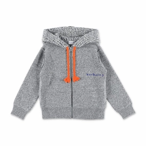 Burberry Kids Logo Embroidered Knitted Drawstring Hoodie boys cable knit, zip up knitwear boys