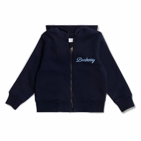 Burberry Kids Logo Script Zipped Hoodie boys cable knit, zip up knitwear boys