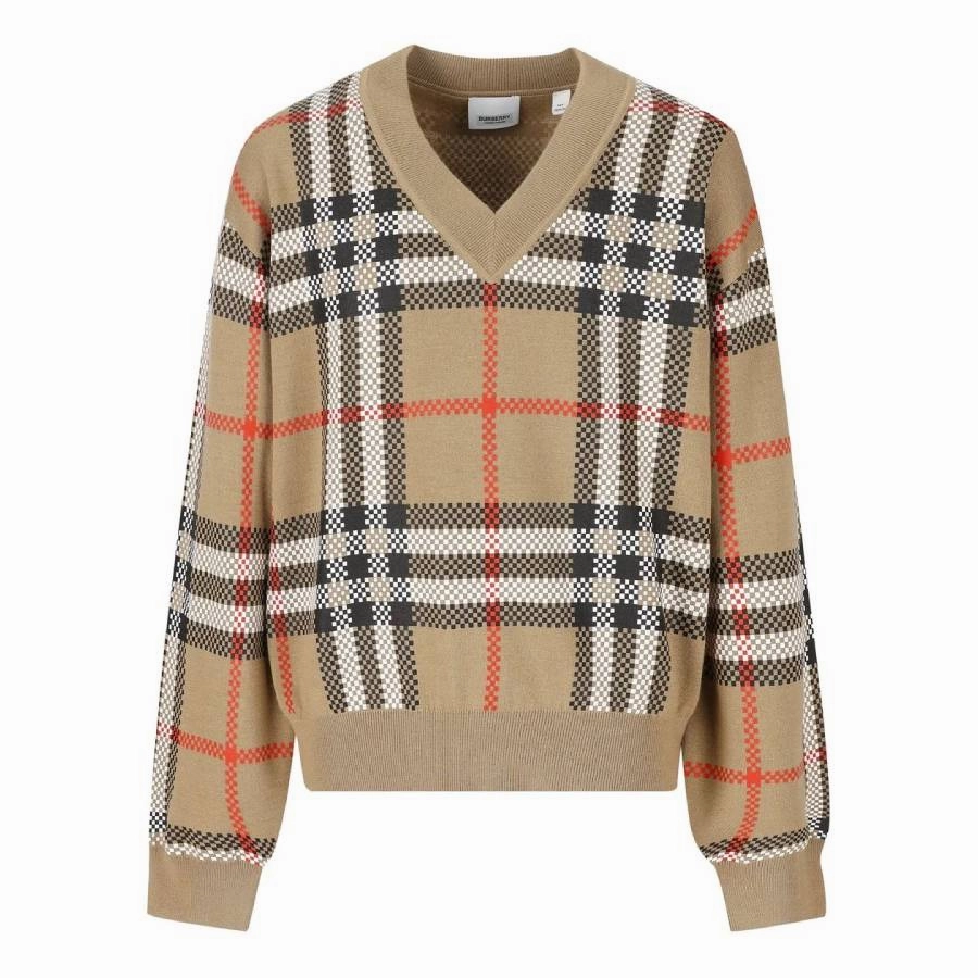 Burberry Kids Vintage Check V-neck Jumper ruffle tops girls, long sleeve tees girls