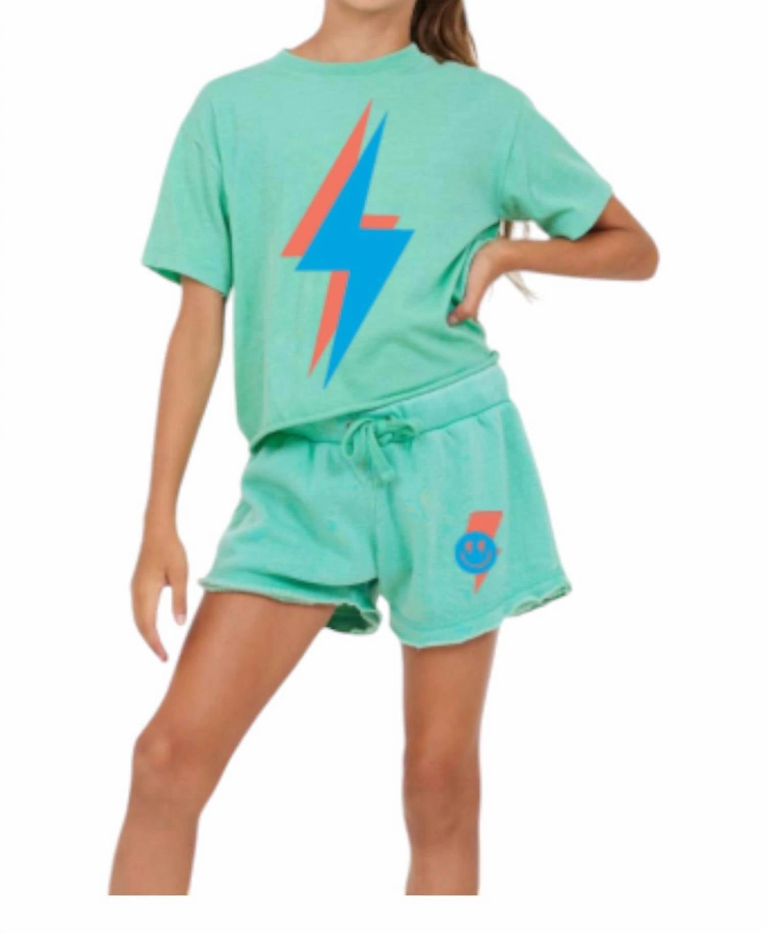 Burnout Lightning Smiley Short In Green girls bermuda shorts, bike shorts girls
