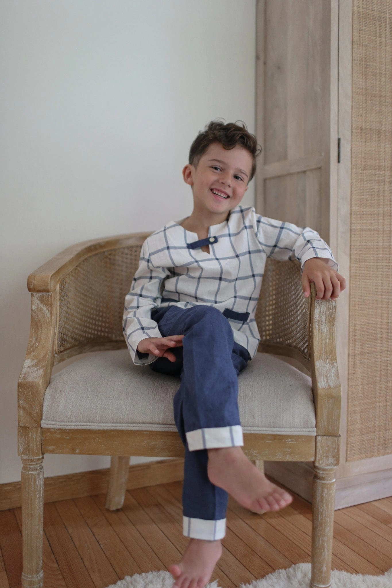 Checkered Linen Top and Pants Set Boys Summer Matching Set