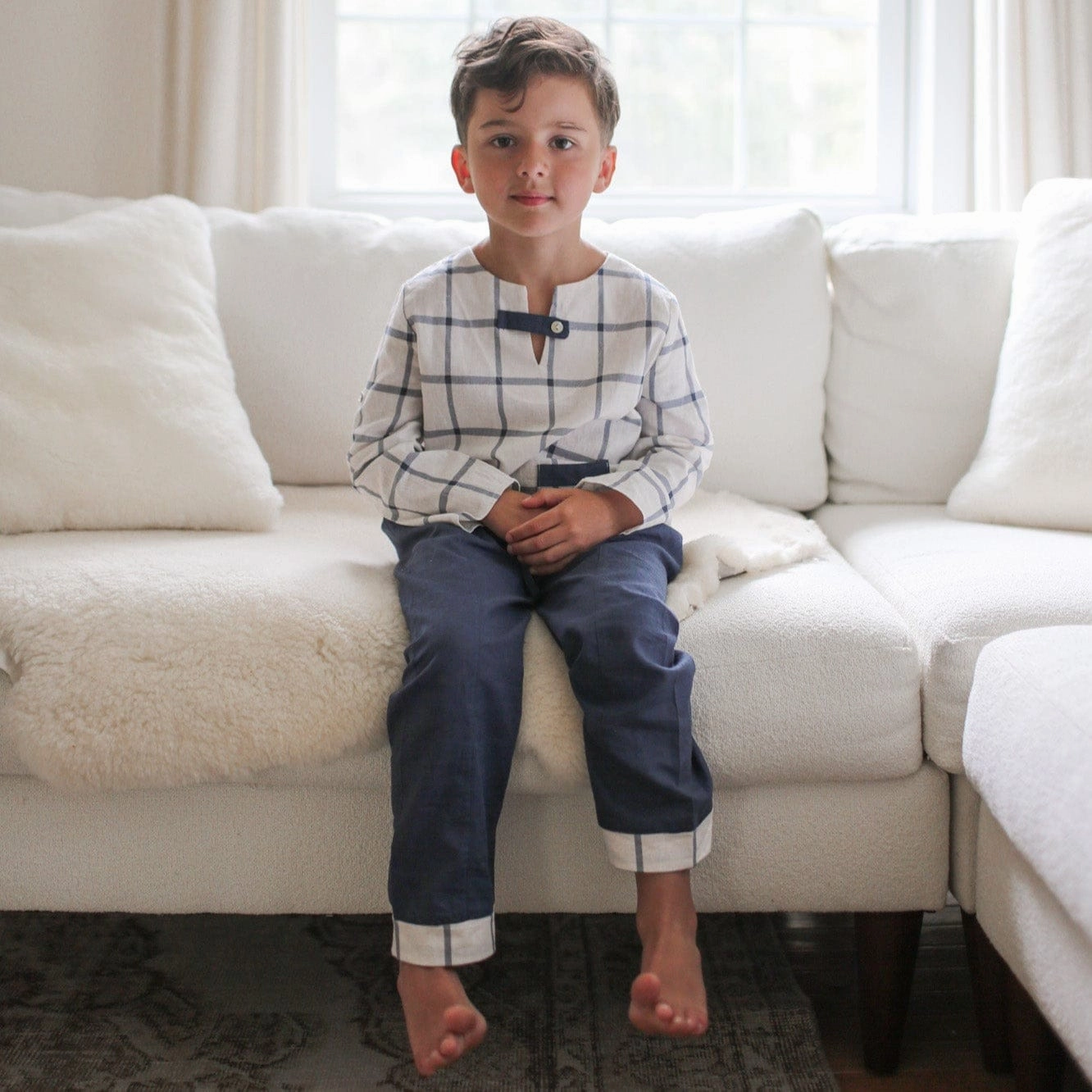 Checkered Linen Top and Pants Set Boys Summer Matching Set