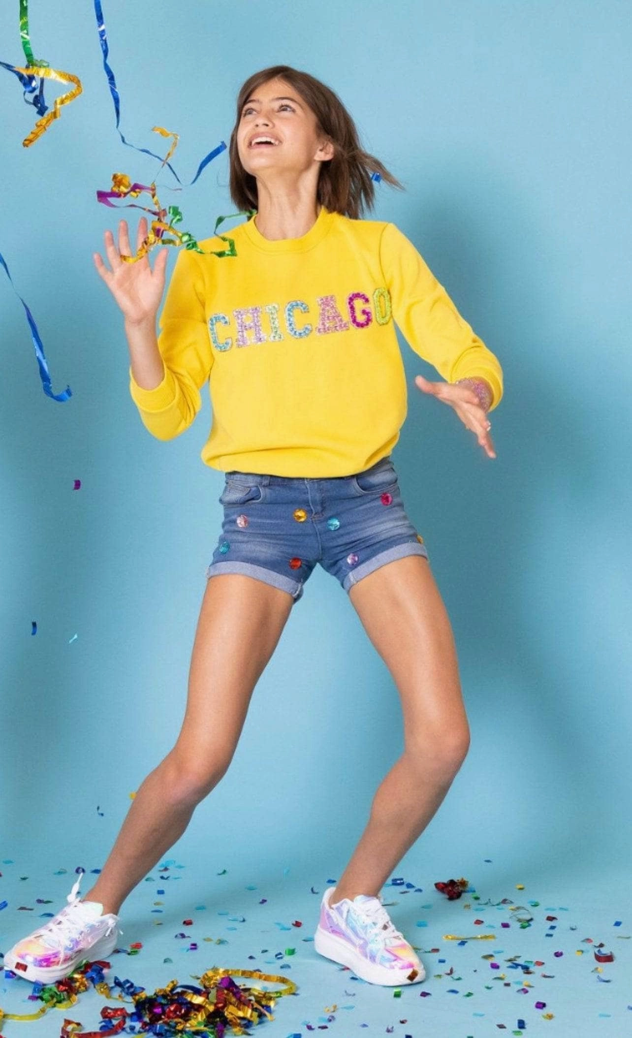 Chicago Gem Sweatshirt - Yellow girls knit pullovers, cardigan sweaters girls