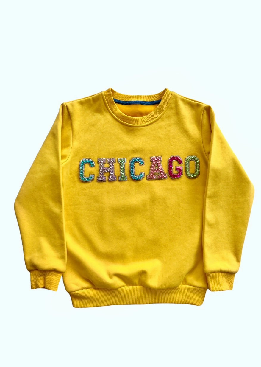 Chicago Gem Sweatshirt - Yellow Girls Chunky Knit Sweater