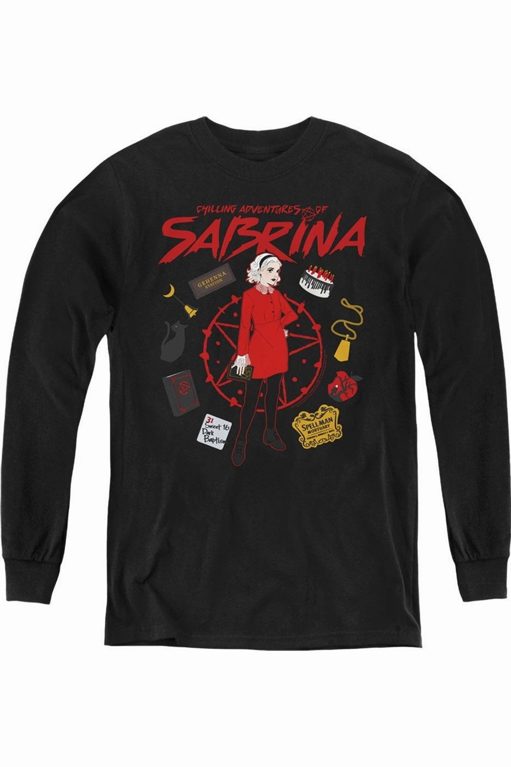 Chilling Adventures Of Sabrina Circle Youth Long Sleeve Sweatshirt graphic tees for boys, polo shirts boys