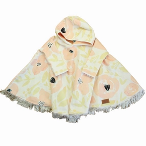 Chilly Child Girls White | Pink Floral Poncho Size: 2-3T girls trench coats, waterproof jackets girls
