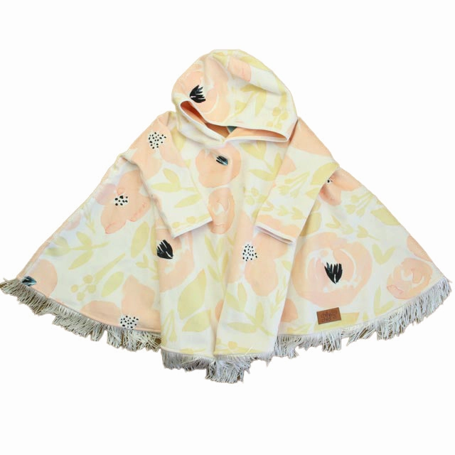 Chilly Child Girls White | Pink Floral Poncho Size: 2-3T girls trench coats, waterproof jackets girls