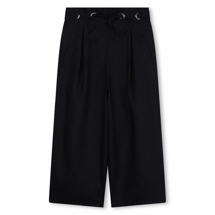 Chloe Girls Embroidered Logo Linen Trousers, Size 8Y leggings girls, wide leg pants girls