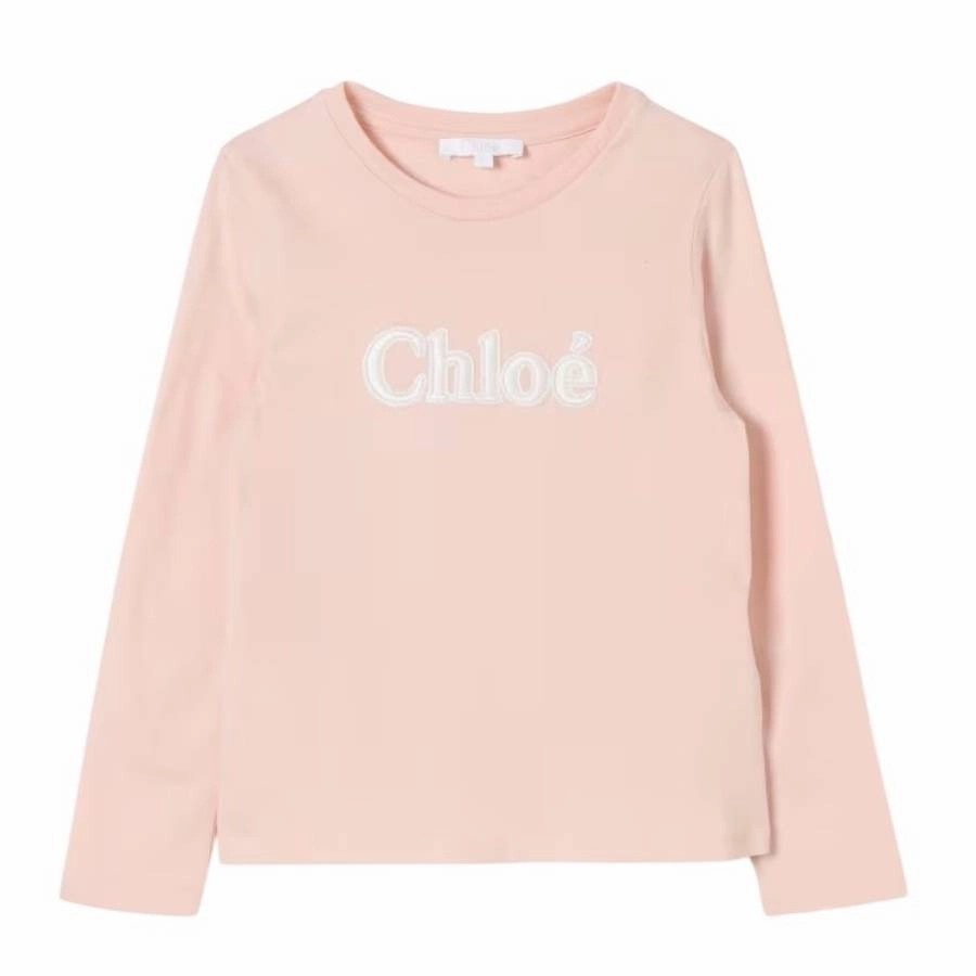 Chloe Girls Embroidered Logo Long-Sleeve Top ruffle tops girls, long sleeve tees girls