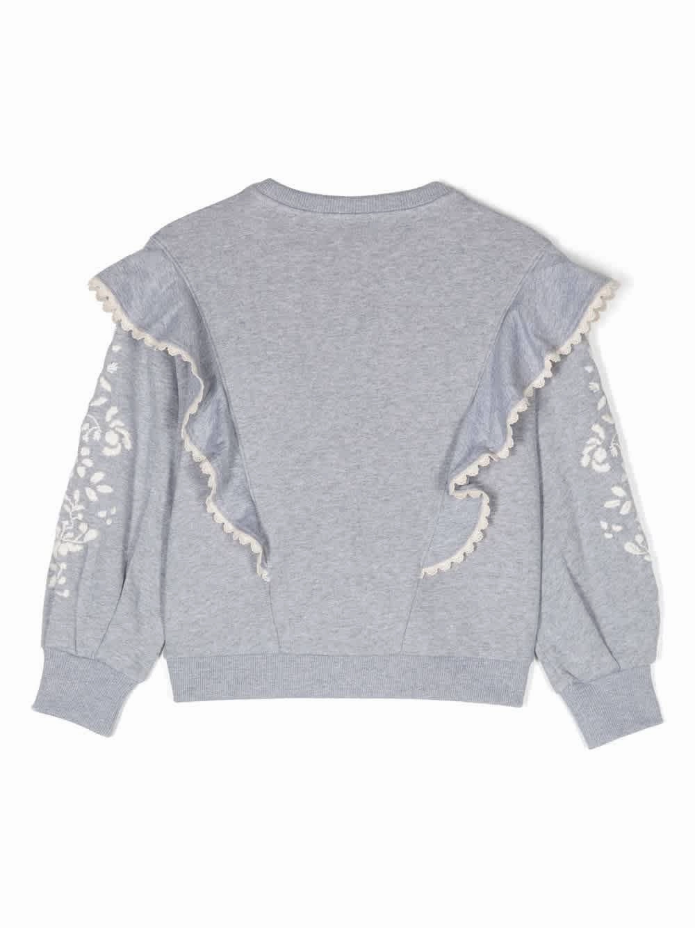Chloe Girls Floral-Embroidered Ruffled Sweatshirt Girls Tunic Top