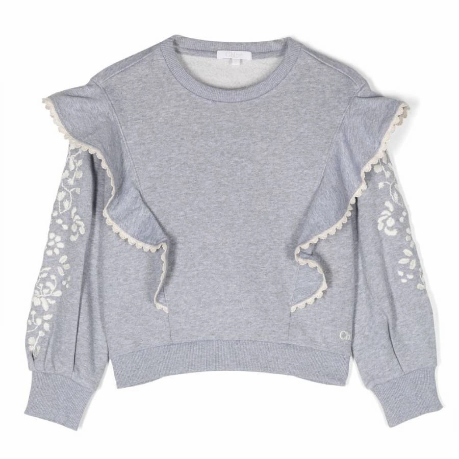 Chloe Girls Floral-Embroidered Ruffled Sweatshirt ruffle tops girls, long sleeve tees girls