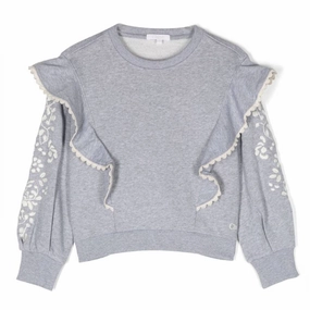 Chloe Girls Floral-Embroidered Ruffled Sweatshirt ruffle tops girls, long sleeve tees girls