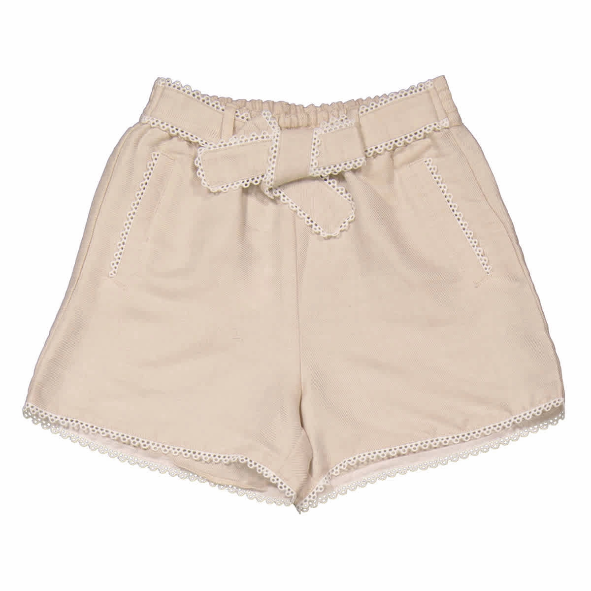 Chloe Girls Ivory Scalloped Trim Detail Belted Shorts girls bermuda shorts, bike shorts girls