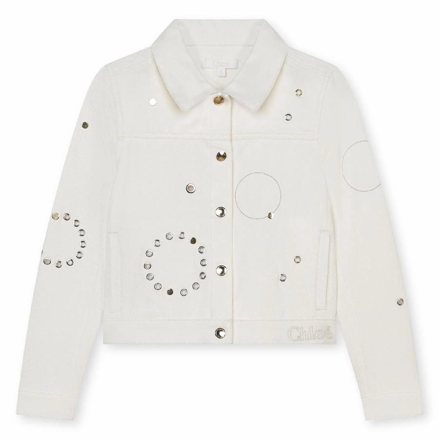 Chloe Kids Embellished- Eyelet Shirt Jacket girls trench coats, waterproof jackets girls