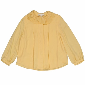 Chloe Kids Girls Straw Yellow Shirts With Ruffle Collar ruffle tops girls, long sleeve tees girls