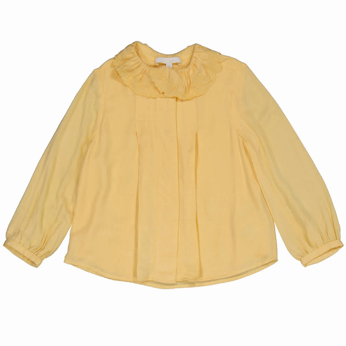 Chloe Kids Girls Straw Yellow Shirts With Ruffle Collar ruffle tops girls, long sleeve tees girls