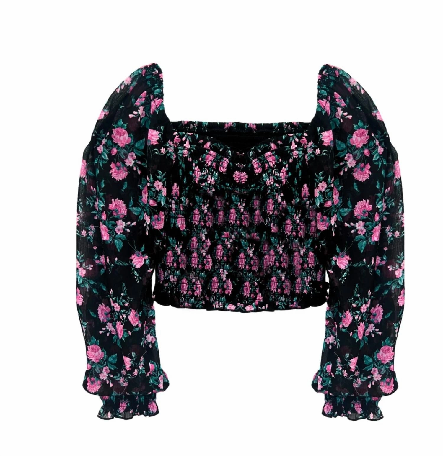 Chloe Sheer Floral Top In Black Girls Tunic Top