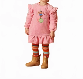 Circus Artist Doppy Sweater Dress In Pink ruffle tops girls, long sleeve tees girls
