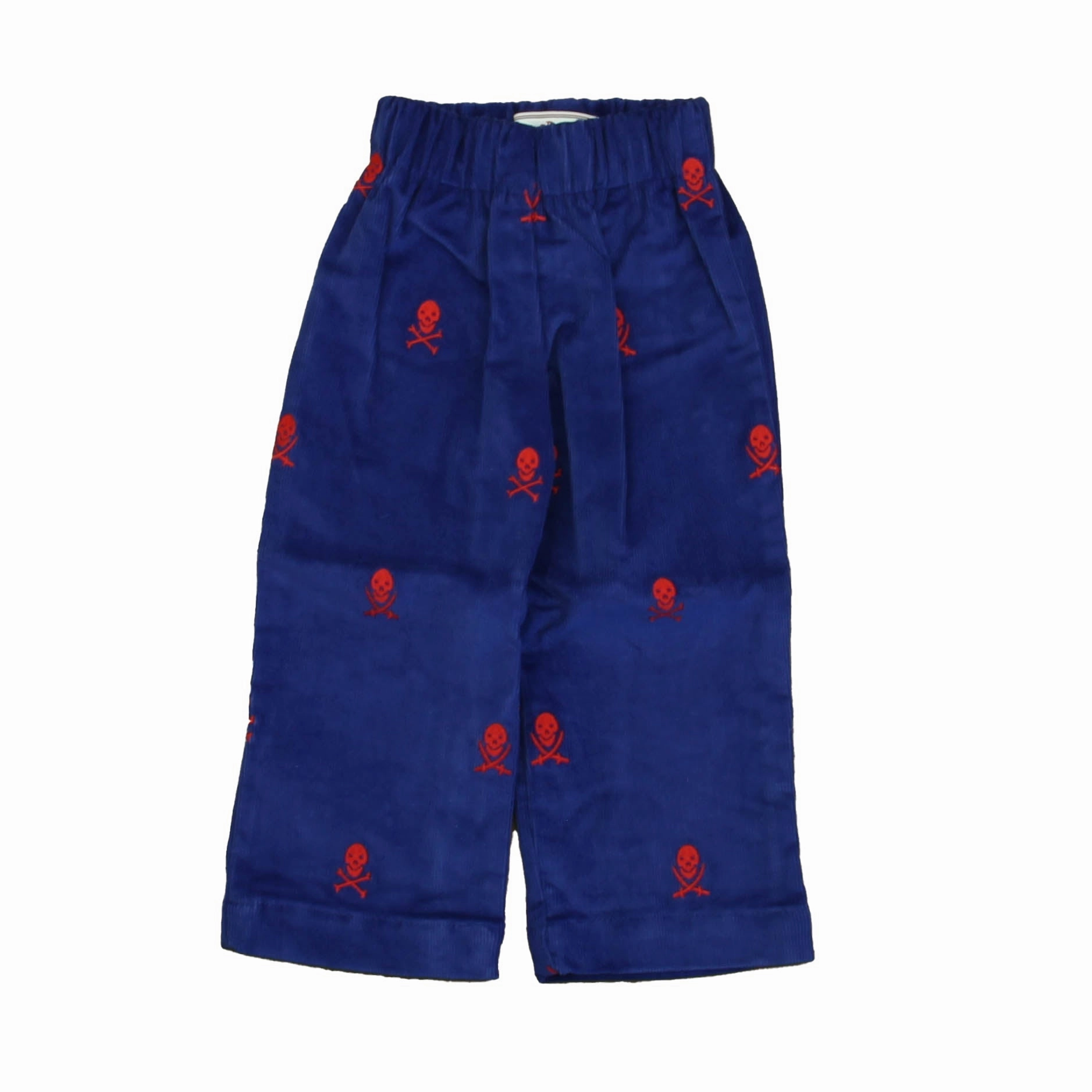Classic Prep Boys Bright Navy with Skull & Cross Bones Corduroy Pants Boys Elastic Waist Trousers