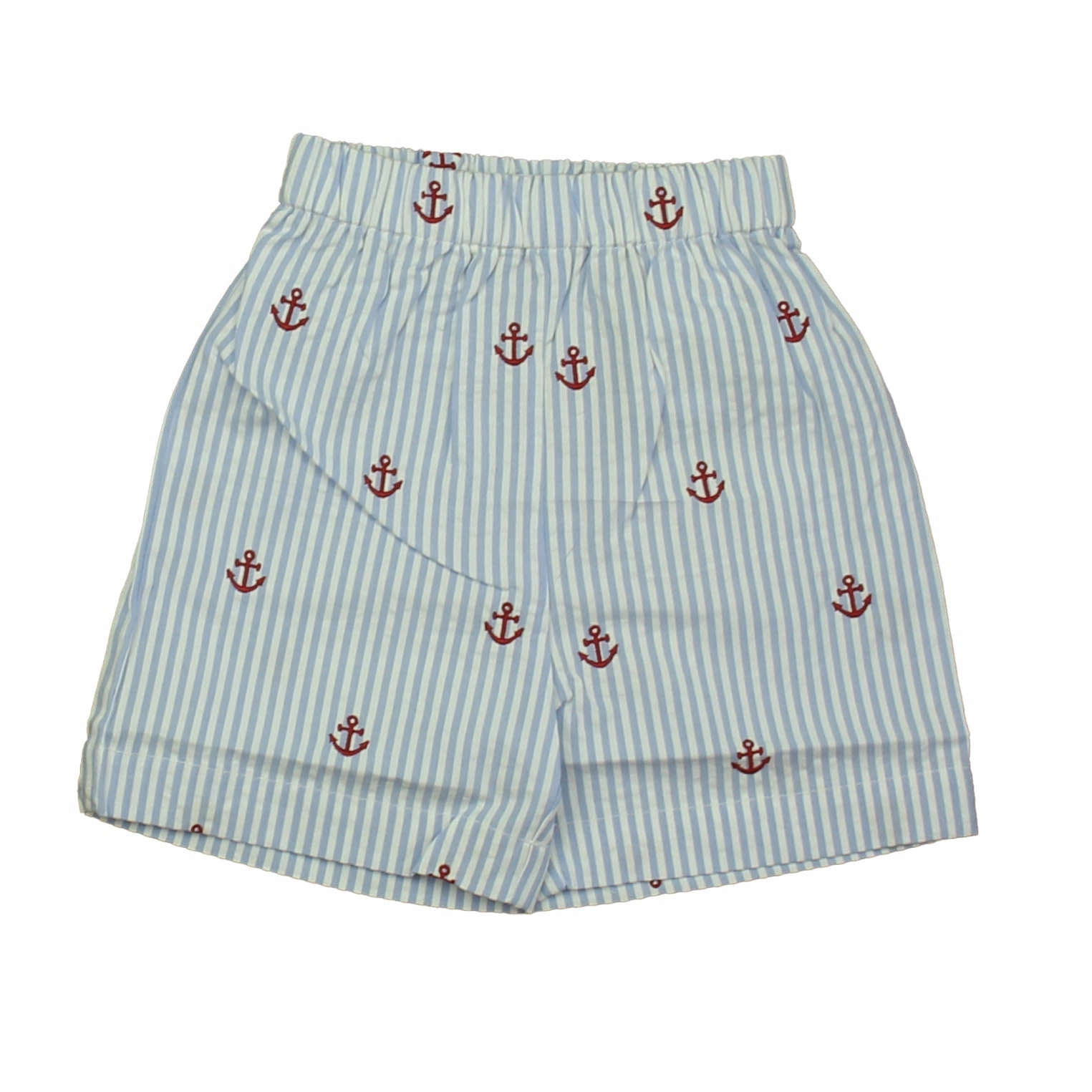 Classic Prep Boys Red Anchors on Blue Seersucker Shorts Size: 12-24 Months boys athletic shorts, cargo shorts boys