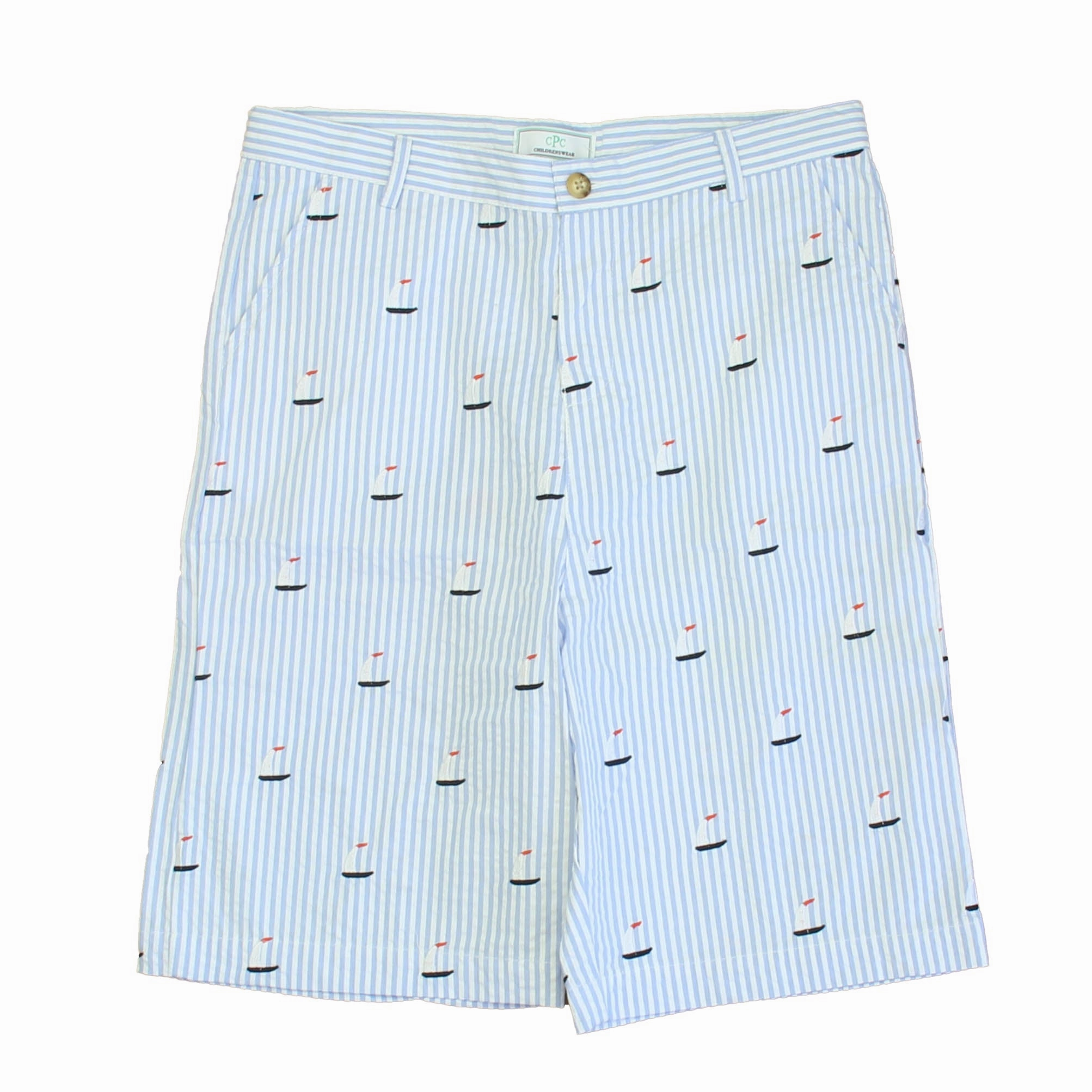 Classic Prep Boys Sailboats on Blue Seersucker Shorts Size: 6-14 Years boys athletic shorts, cargo shorts boys