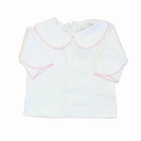 Classic Prep Girls Bright White with Lillys Pink Long Sleeve Shirt Size: 6-9 Months ruffle tops girls, long sleeve tees girls