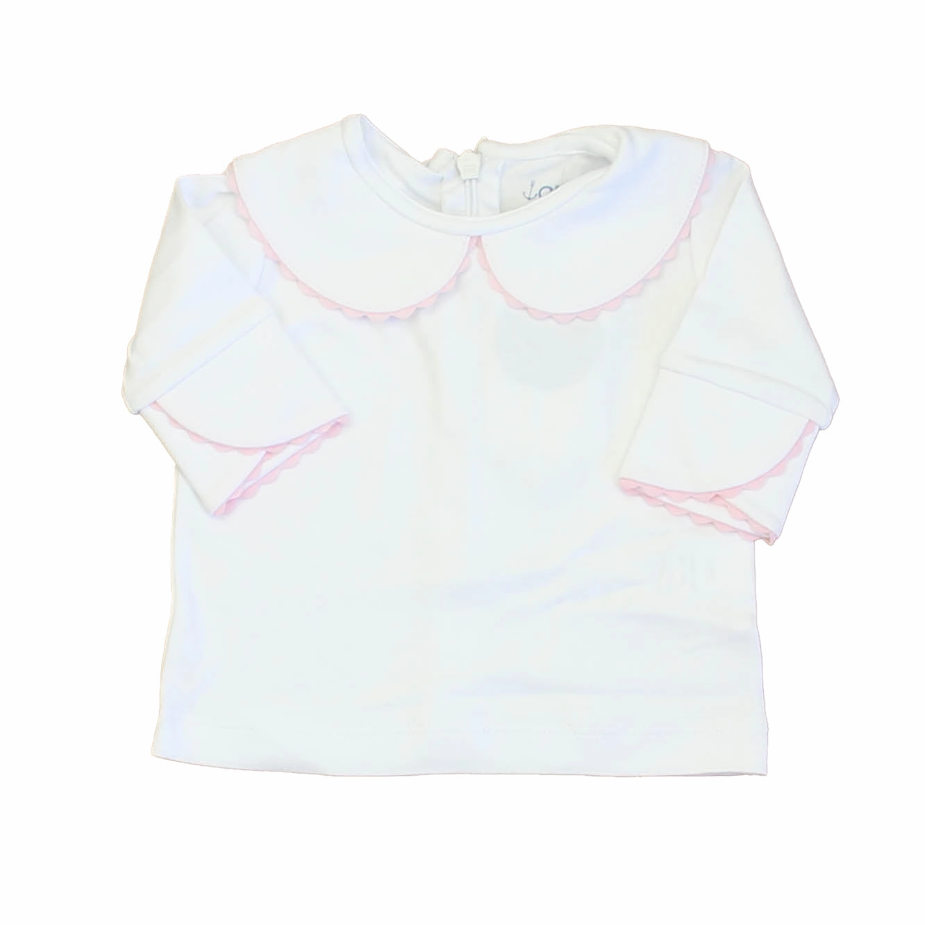 Classic Prep Girls Bright White with Lillys Pink Long Sleeve Shirt Size: 6-9 Months ruffle tops girls, long sleeve tees girls