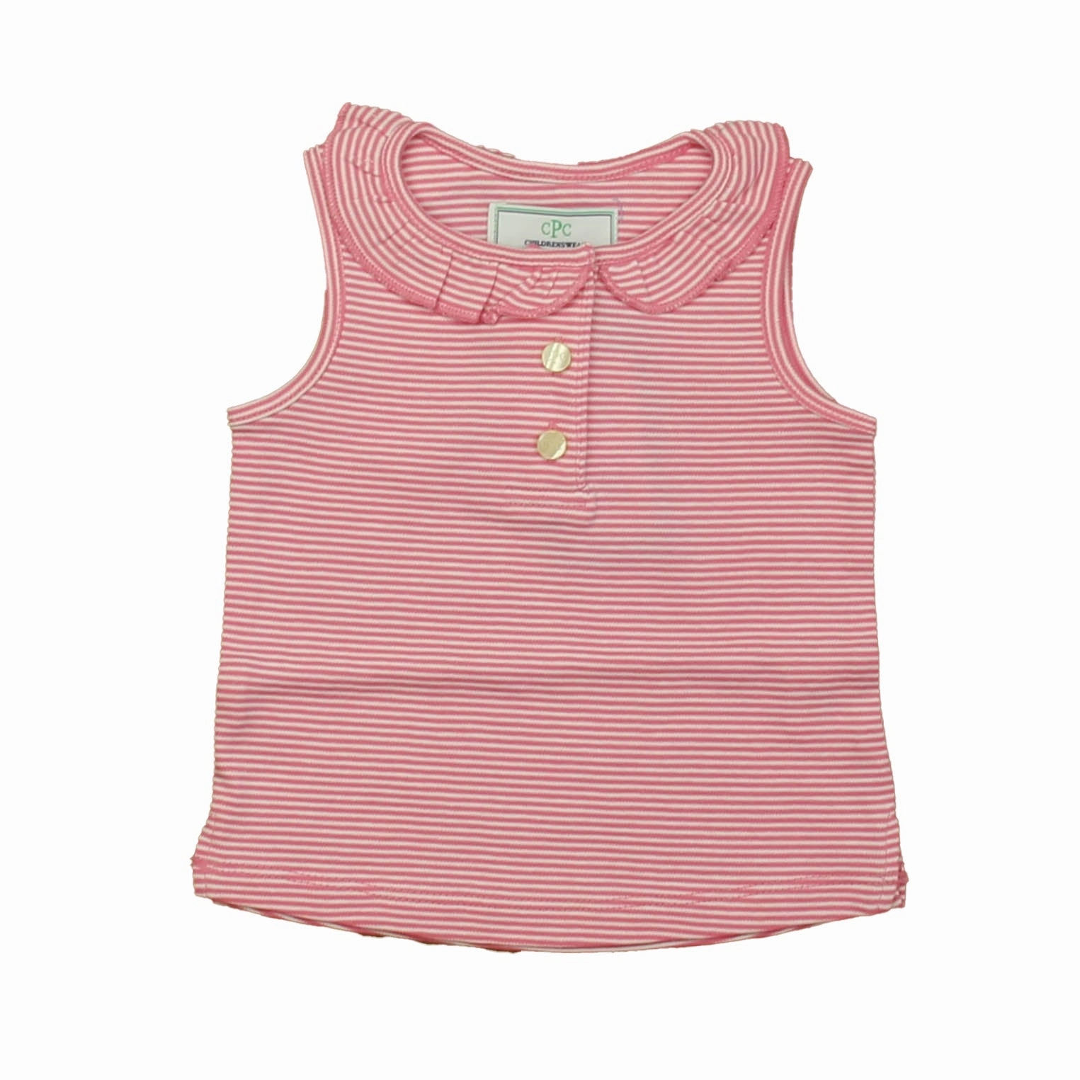 Classic Prep Girls Pink and White Stripe Polo Shirt Size: 12-24 Months ruffle tops girls, long sleeve tees girls