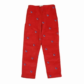 Classic Prep Girls Red Snail Embroidery Corduroy Pants boys jogger pants, school uniform pants boys