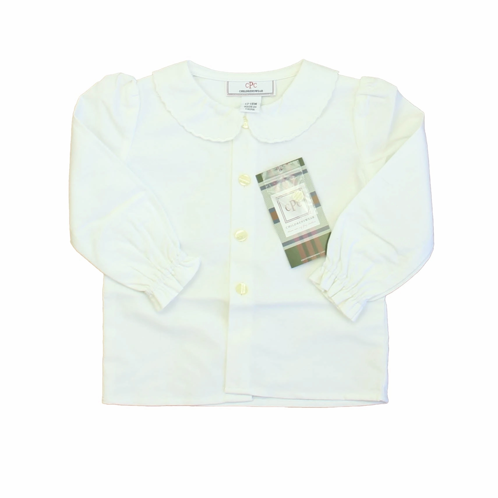 Classic Prep Girls White Blouse Size: 12-24 Months ruffle tops girls, long sleeve tees girls