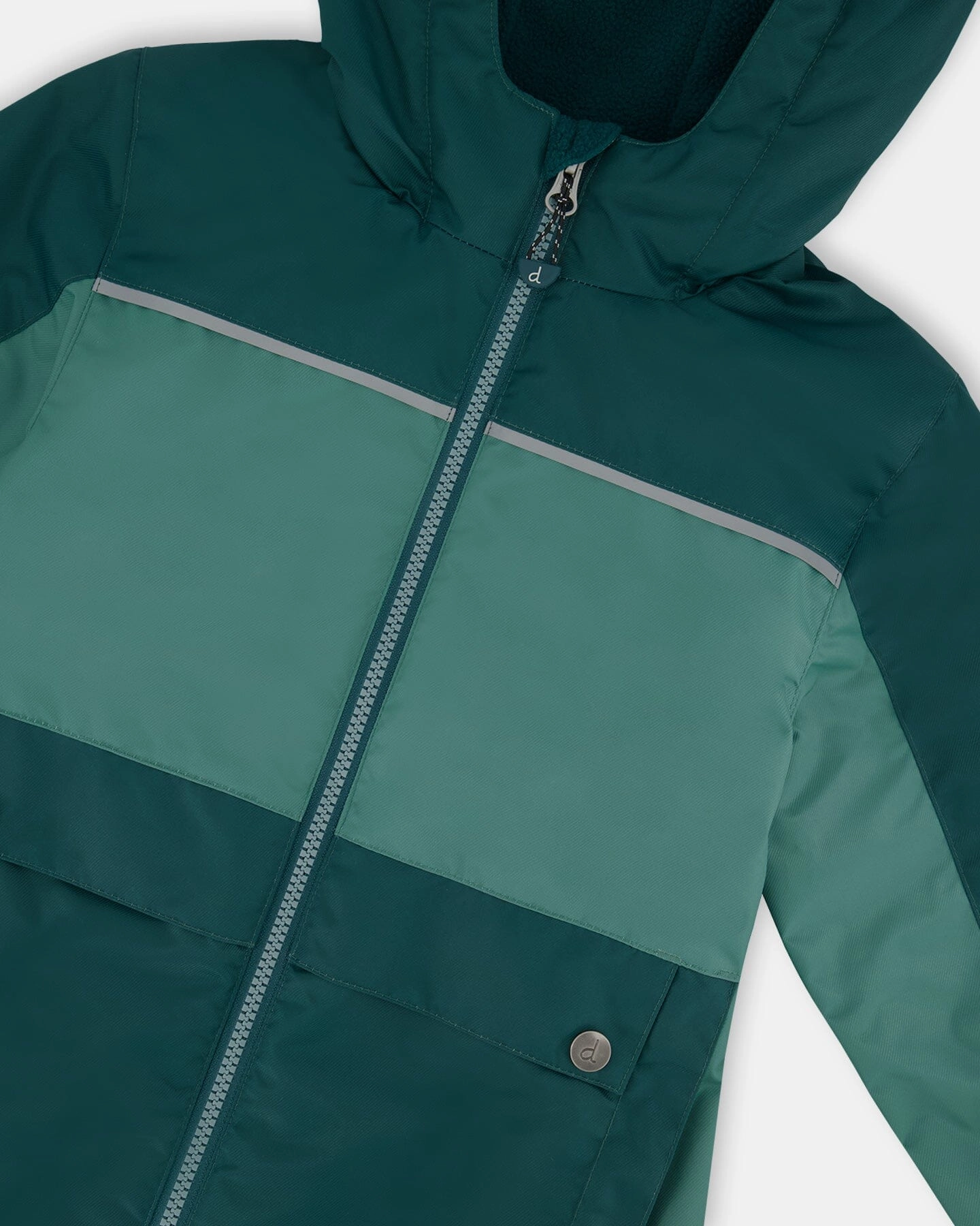 Colorblock Mid-Season Jacket Forest Green And Emerald Boys Waterproof Parka