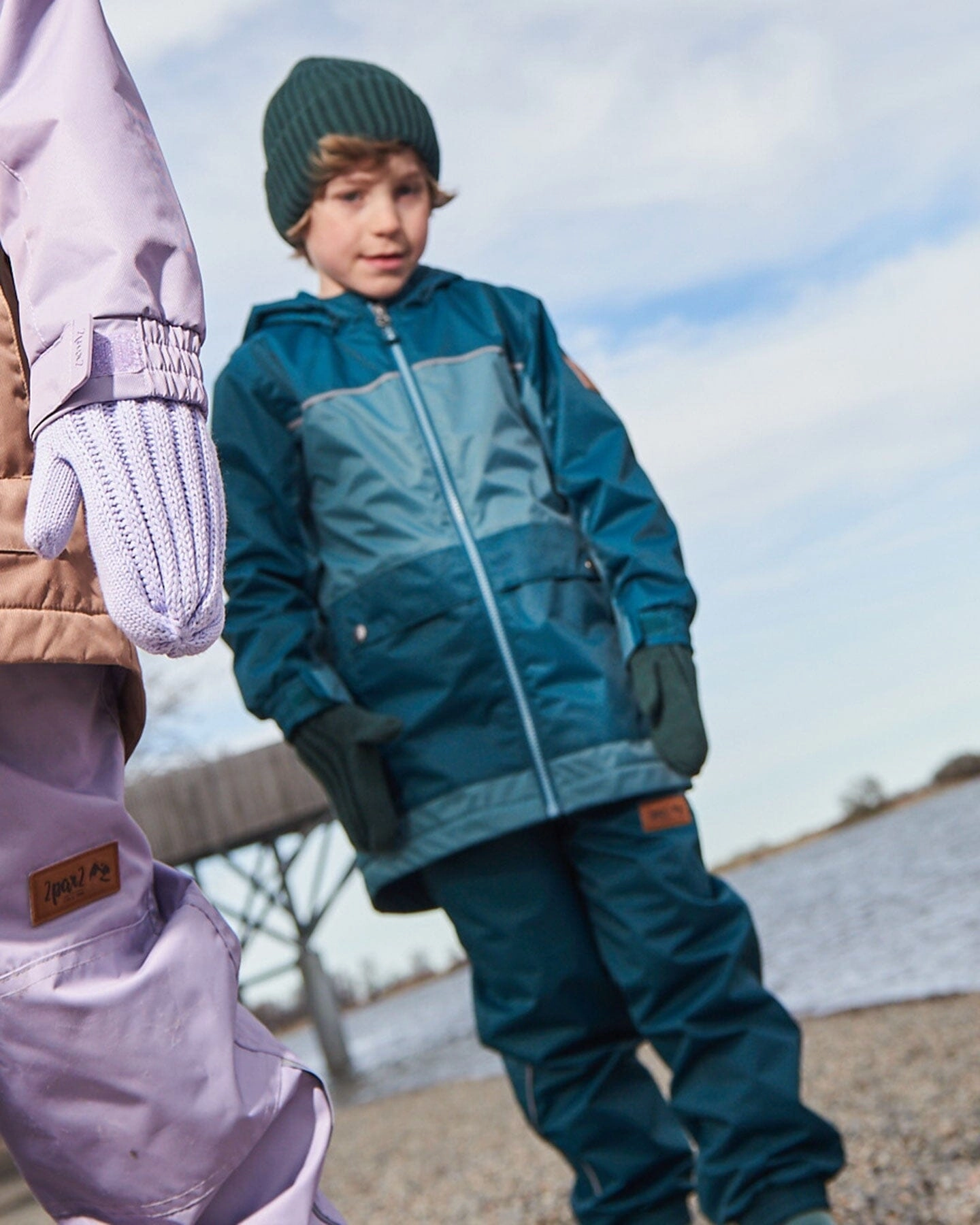 Colorblock Mid-Season Jacket Forest Green And Emerald Boys Waterproof Parka