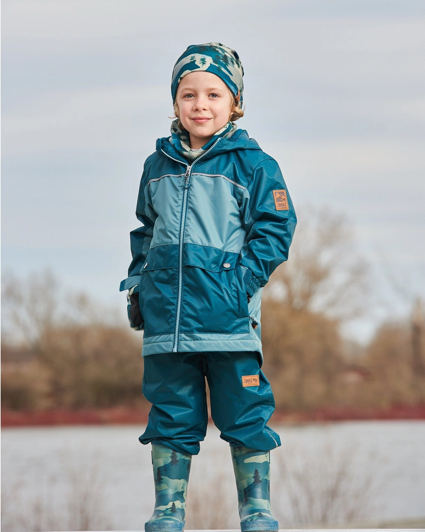 Colorblock Mid-Season Jacket Forest Green And Emerald Boys Waterproof Parka