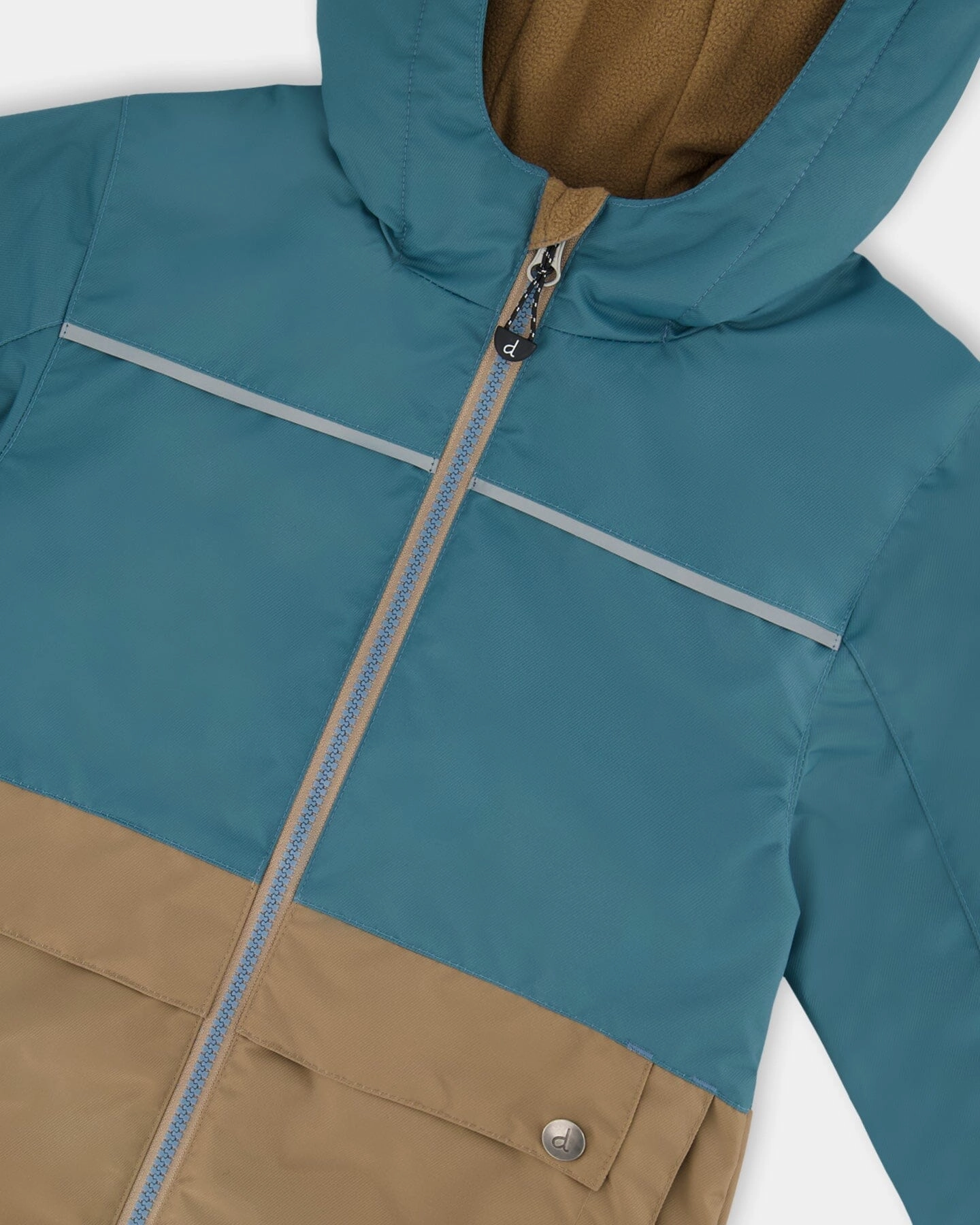 Colorblock Mid-Season Jacket Neutral Blue And Taupe Boys Waterproof Parka