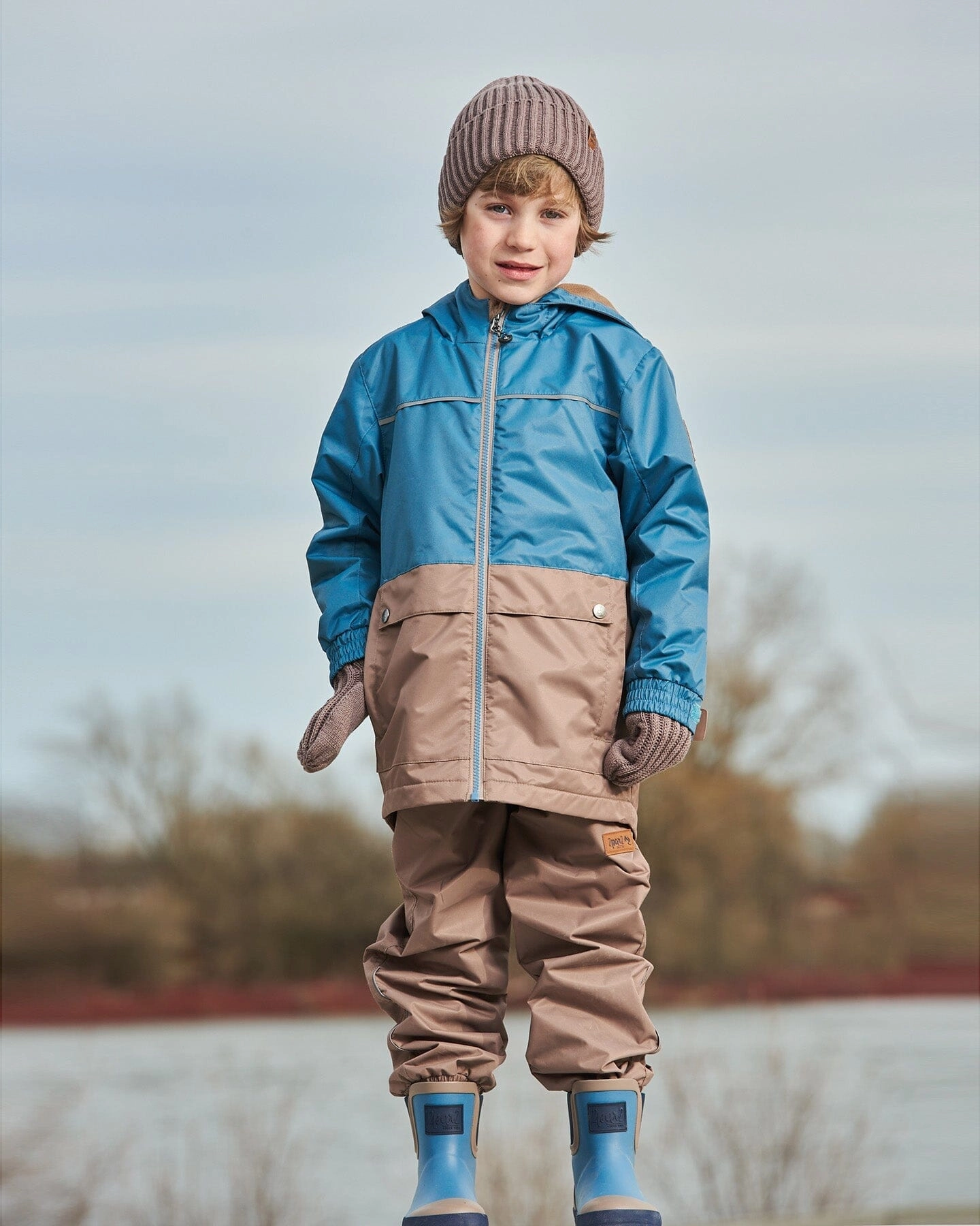 Colorblock Mid-Season Jacket Neutral Blue And Taupe Boys Waterproof Parka
