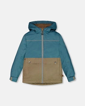Colorblock Mid-Season Jacket Neutral Blue And Taupe winter jackets for boys, lightweight puffer boys