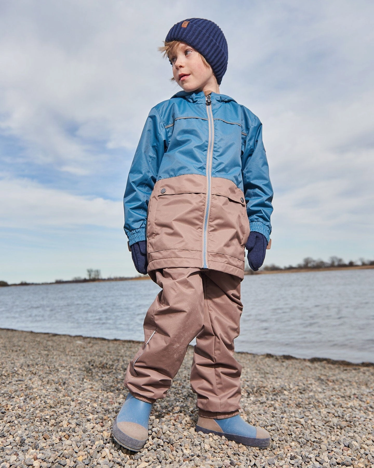 Colorblock Mid-Season Jacket Neutral Blue And Taupe Boys Waterproof Parka