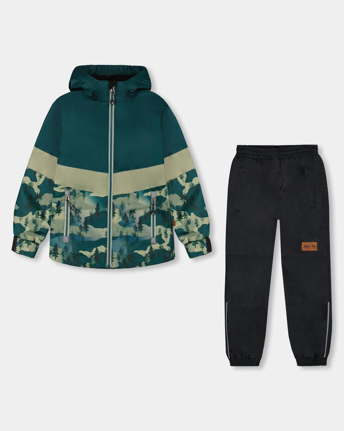 Colorblock Printed Two-Piece Mid-Season Outerwear Set Forest Green With Black Pines 2-piece outfit boys, toddler matching sets