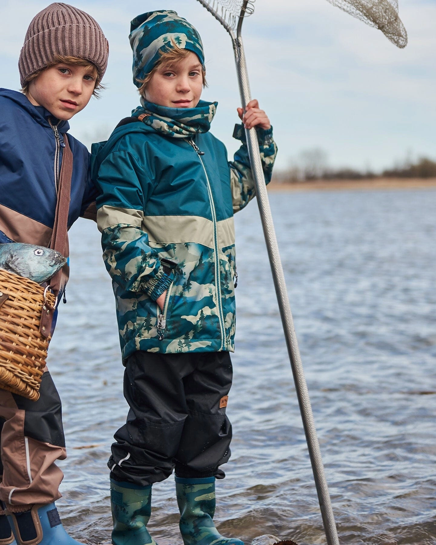Colorblock Printed Two-Piece Mid-Season Outerwear Set Forest Green With Black Pines Boys Summer Matching Set