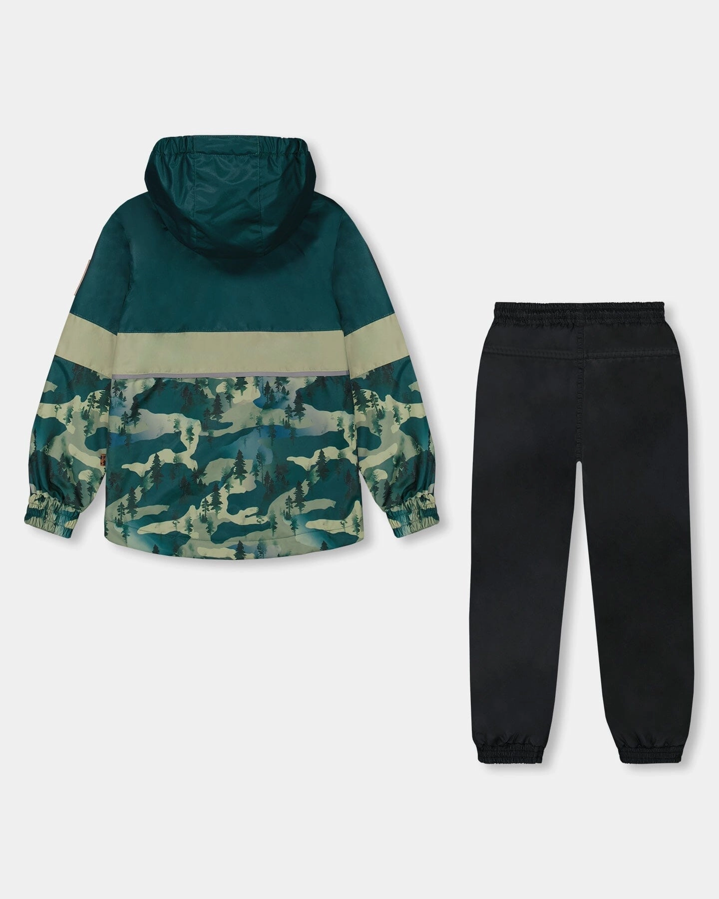 Colorblock Printed Two-Piece Mid-Season Outerwear Set Forest Green With Black Pines Boys Summer Matching Set