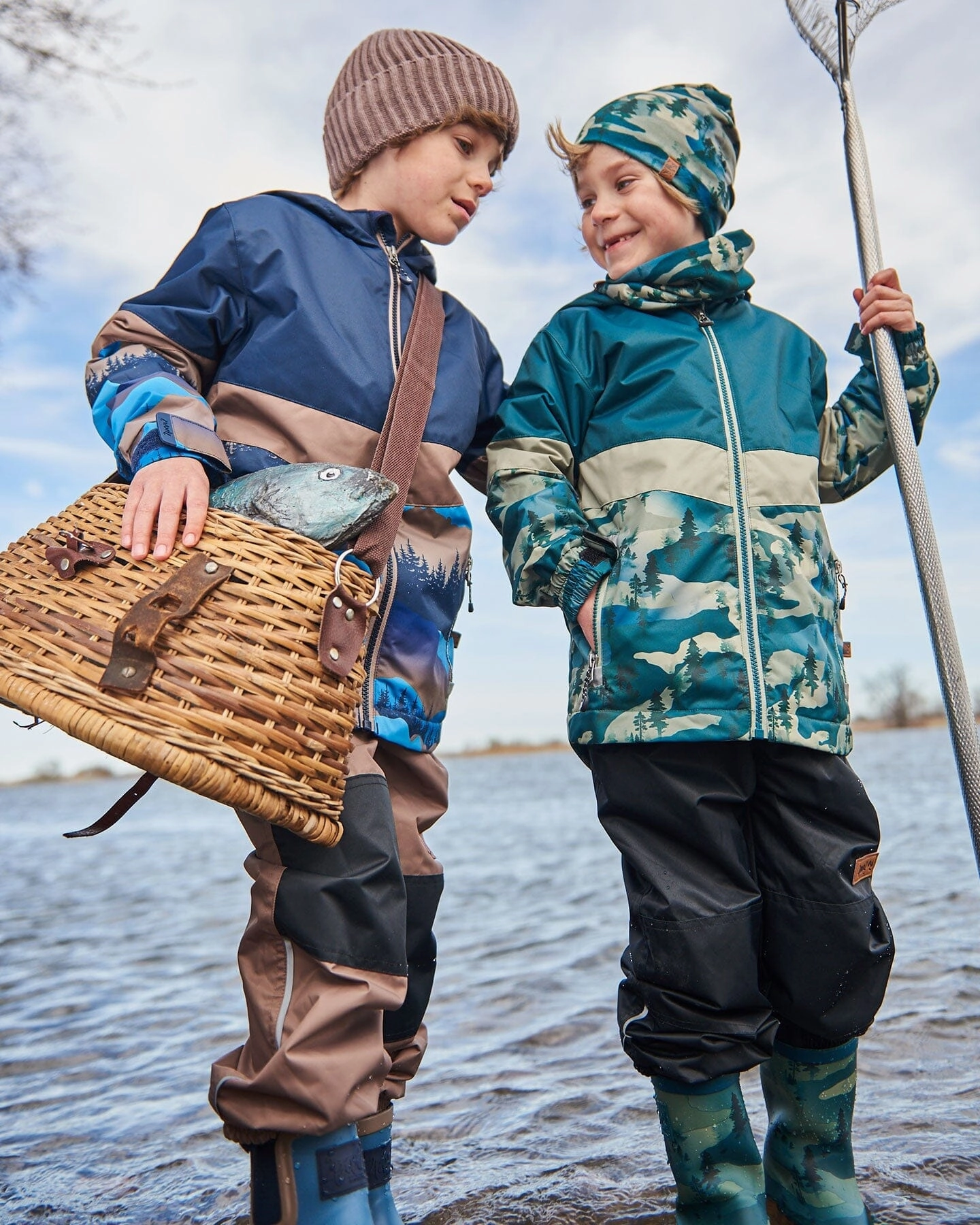 Colorblock Printed Two-Piece Mid-Season Outerwear Set Forest Green With Black Pines Boys Summer Matching Set