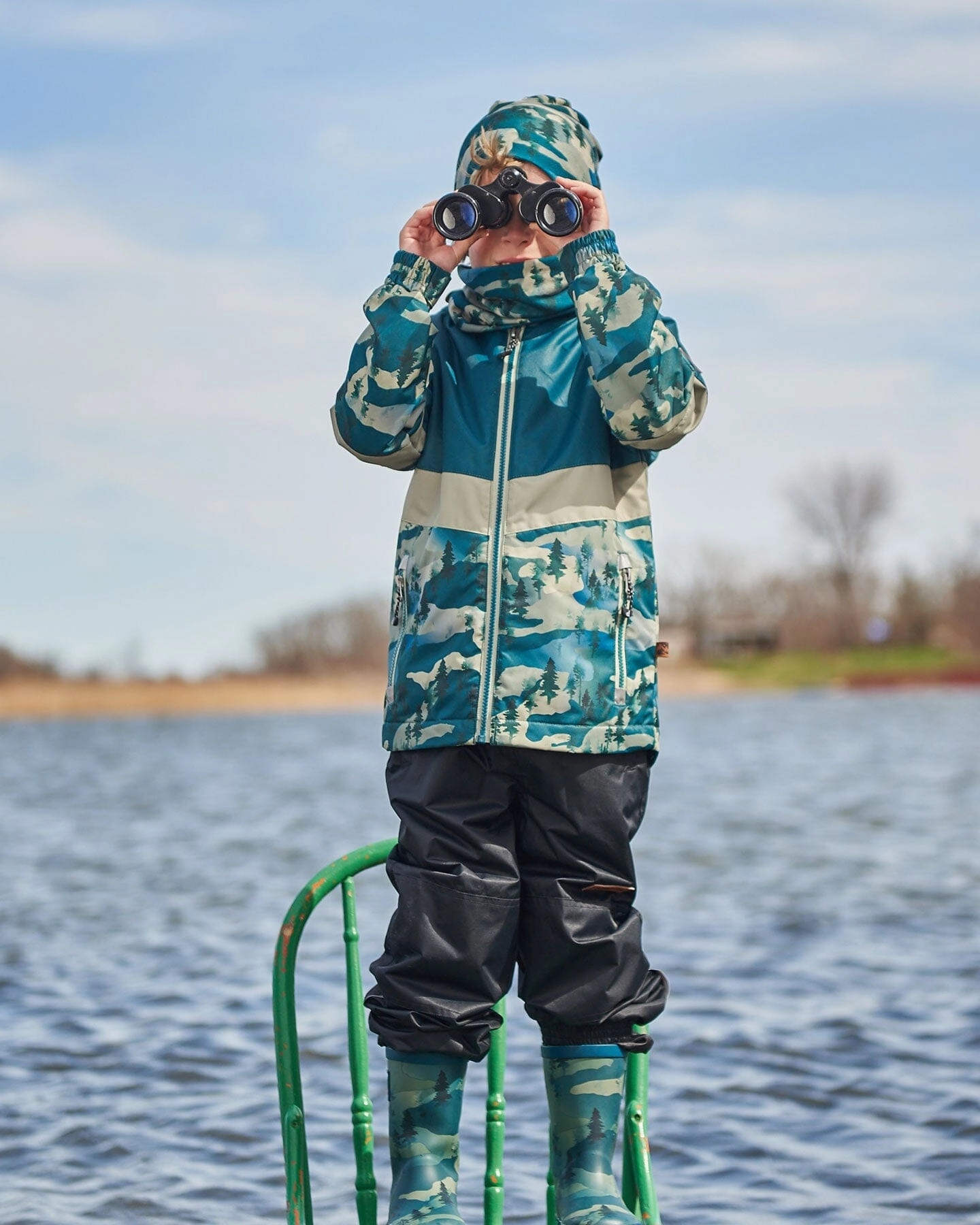 Colorblock Printed Two-Piece Mid-Season Outerwear Set Forest Green With Black Pines Boys Summer Matching Set
