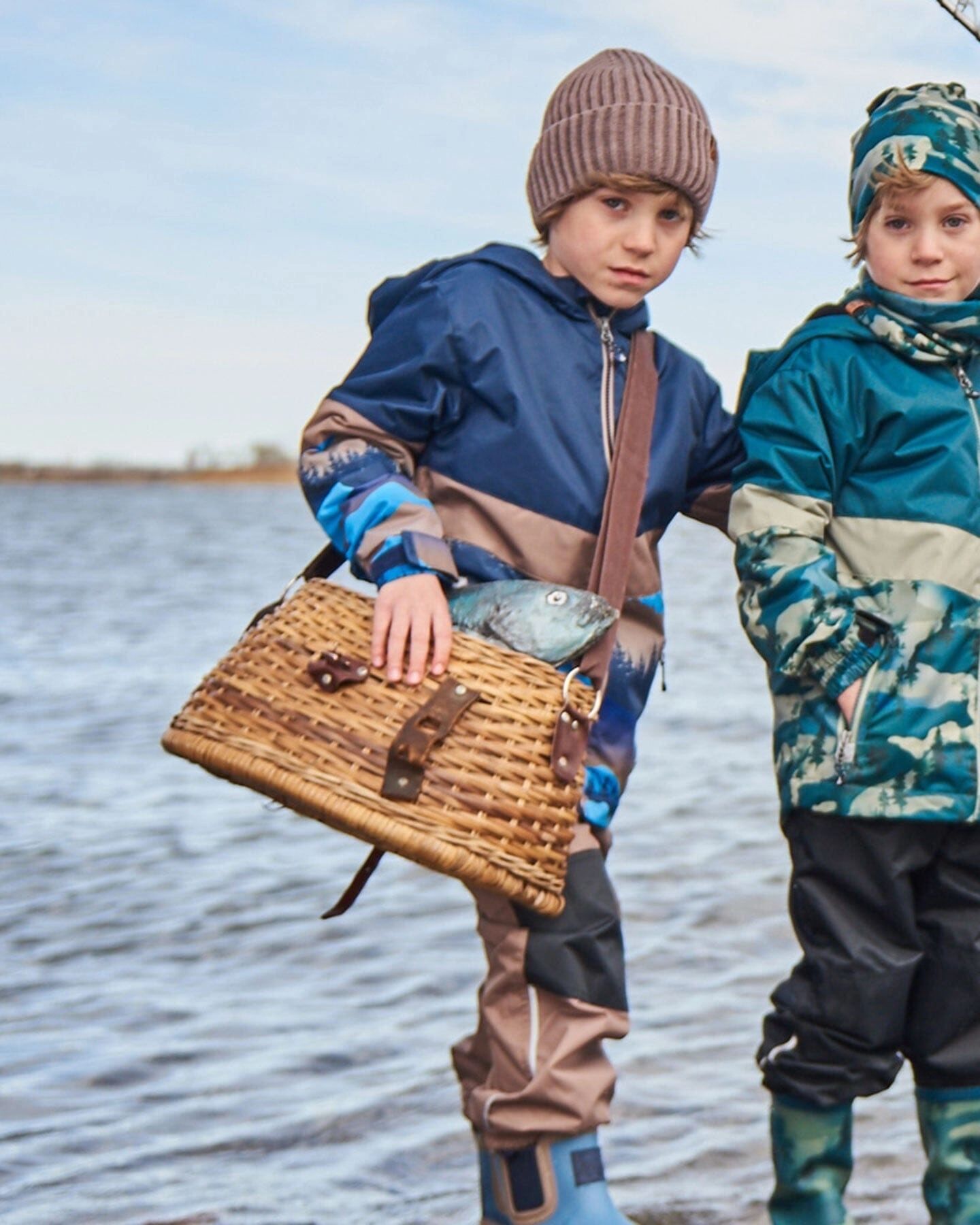 Colorblock Printed Two-Piece Mid-Season Outerwear Set Navy Blue Mountains And Taupe Boys Summer Matching Set
