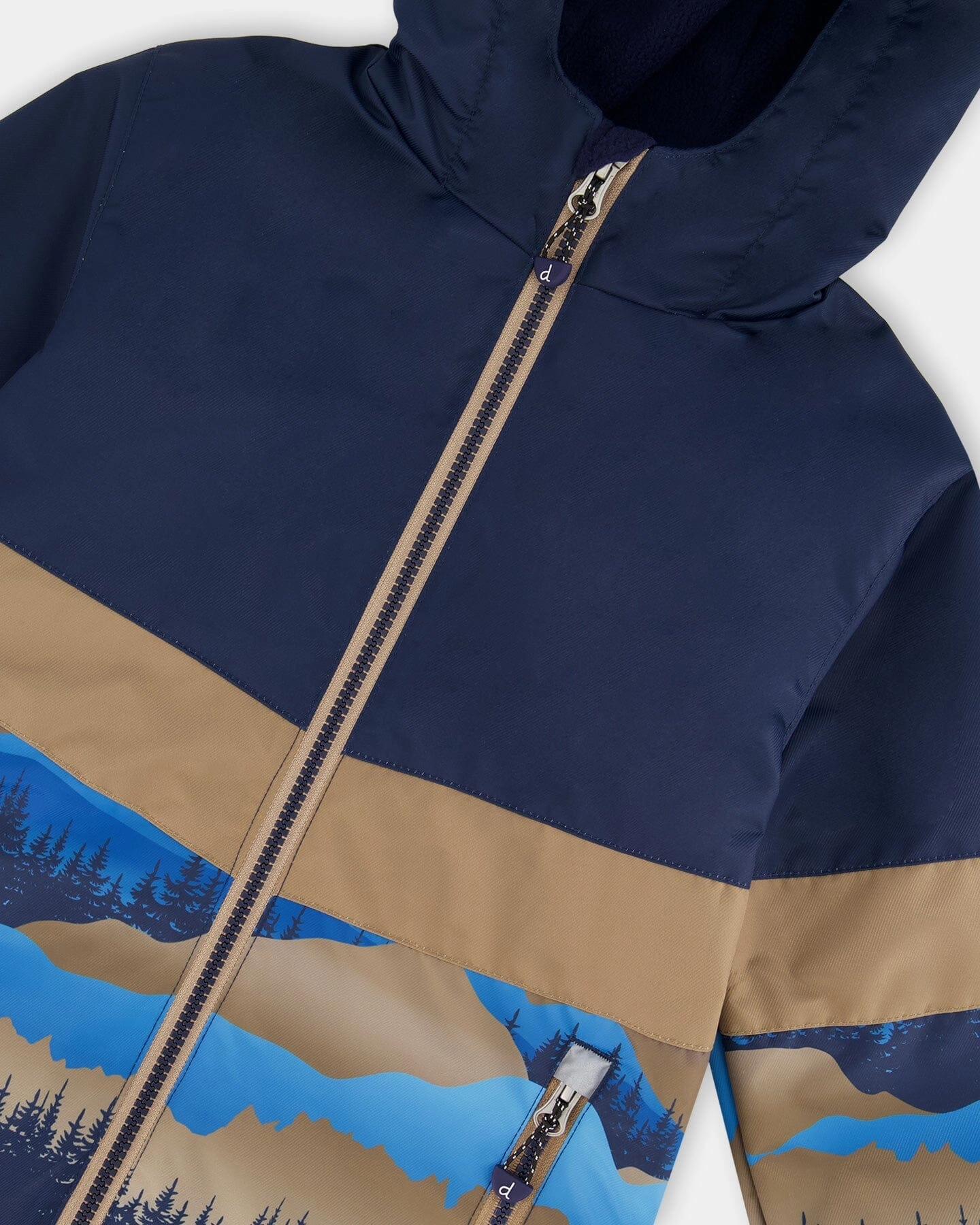 Colorblock Printed Two-Piece Mid-Season Outerwear Set Navy Blue Mountains And Taupe Boys Summer Matching Set