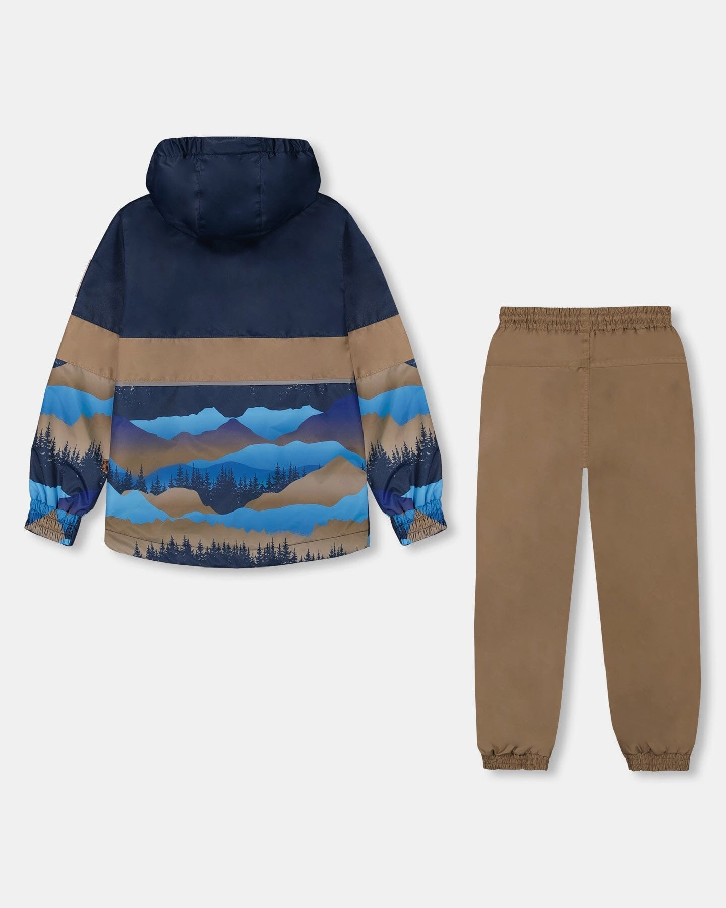 Colorblock Printed Two-Piece Mid-Season Outerwear Set Navy Blue Mountains And Taupe Boys Summer Matching Set